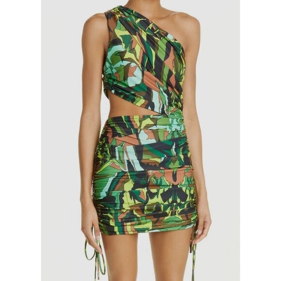 DUNDAS Gala Ruched One Shoulder Cutout Jersey dress Jungle Camo IT 46 US 10 - Picture 1 of 16